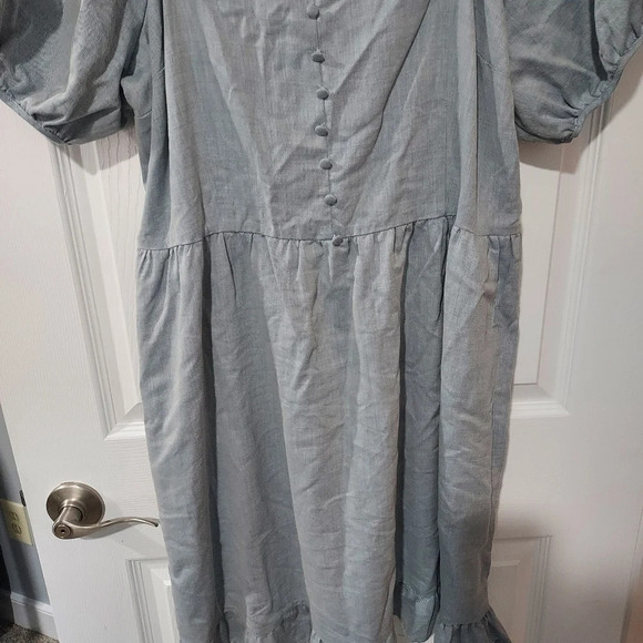 NWT Who What Wear Chambray Light Blue Twill Puff Sleeve Mini Dress in Size XXL - Picture 4 of 8